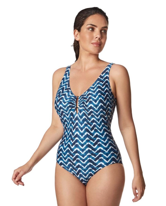 Bañador mujer escote de pico y con copa estampado turquoise Bikini