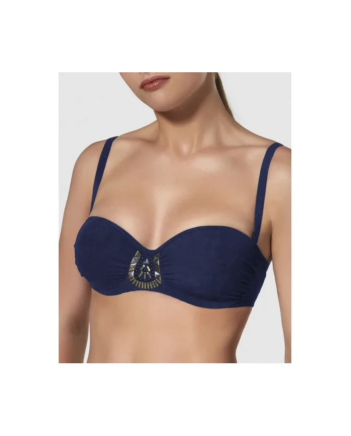 Top Bikini Bandeau Con Copa Y Aro Chic Azul Marino Bikini Bikini