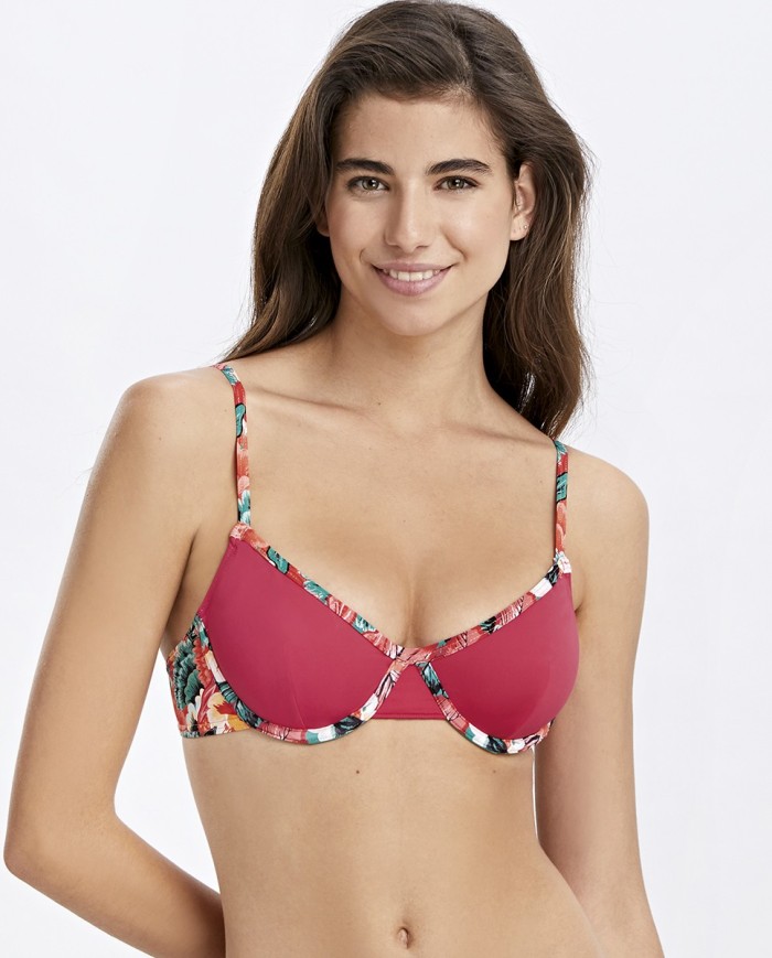 Top Bikini Rojo Copa C Capacidad Escotado Con Aro Bikini Bikini