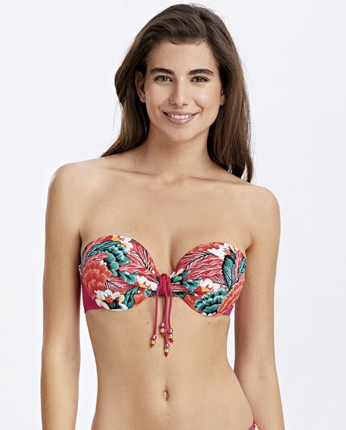 Top Bikini Copa C Bandeau Con Aro Y Relleno Burdeos Bikini Bikini