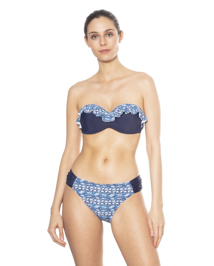 Top Bikini Bandeau Con Copa Liso Son Volante Empedrados Bikini Bikini