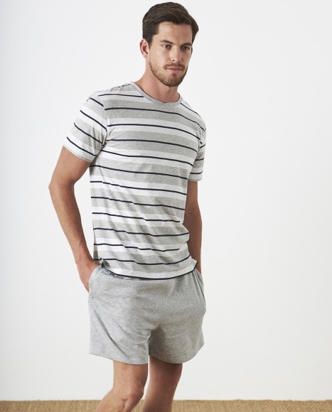 Pijama hombre manga corta gris a rayas Spring 23