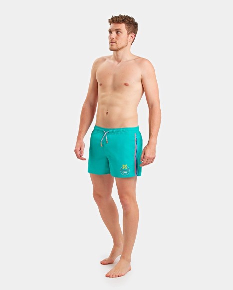 Bañador hombre corto con logotipo estampado Fun turquesa