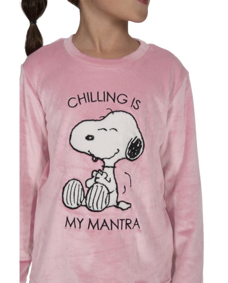 Pijama niña de terciopelo rosa y azul Snoopy