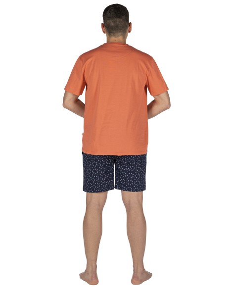 Pijama hombre en naranja y marino con motivos marineros