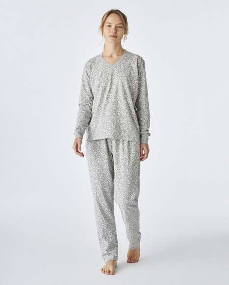 Pijama de mujer de algodón de color gris estampado