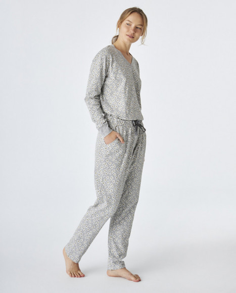 Pijama de mujer de algodón de color gris estampado