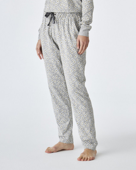 Pijama de mujer de algodón de color gris estampado