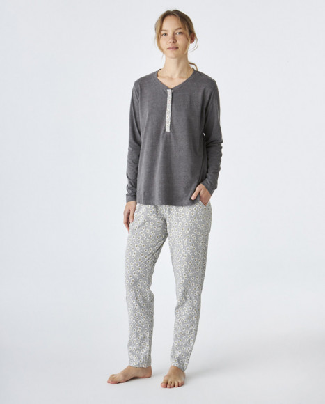 Pijama de mujer de algodón de color gris