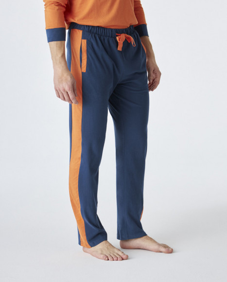 Pijama de hombre de algodón de color naranja y azul