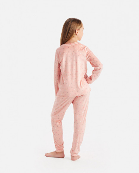 Pijama para niña de terciopelo en color rosa