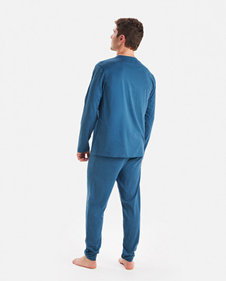 Pijama para hombre de algodón en color azul