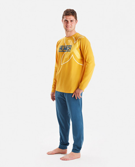 Pijama para hombre de algodón en color amarillo y azul