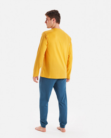 Pijama para hombre de algodón en color amarillo y azul