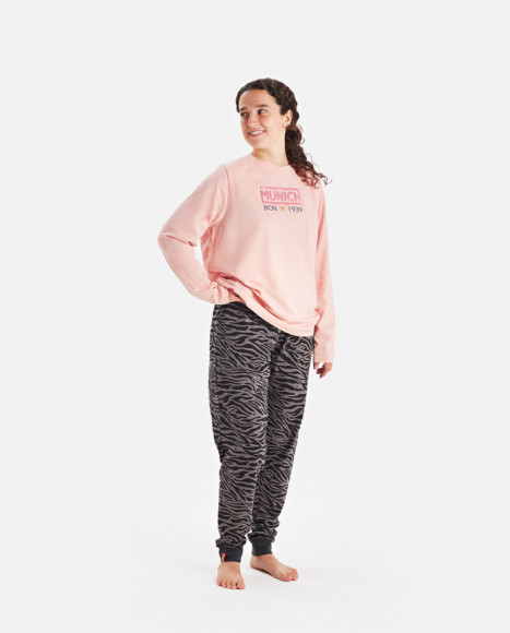 Pijama para mujer de algodón en color rosa con estampado animal