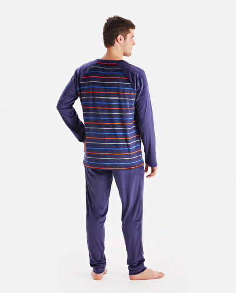 Pijama para hombre de terciopelo en color morado con rayas