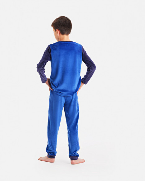 Pijama para niño de terciopelo en color azul