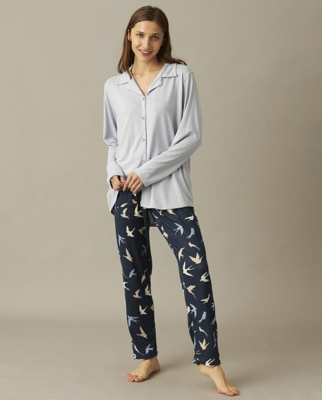 Pijama mujer punto suave estampado combinado blue