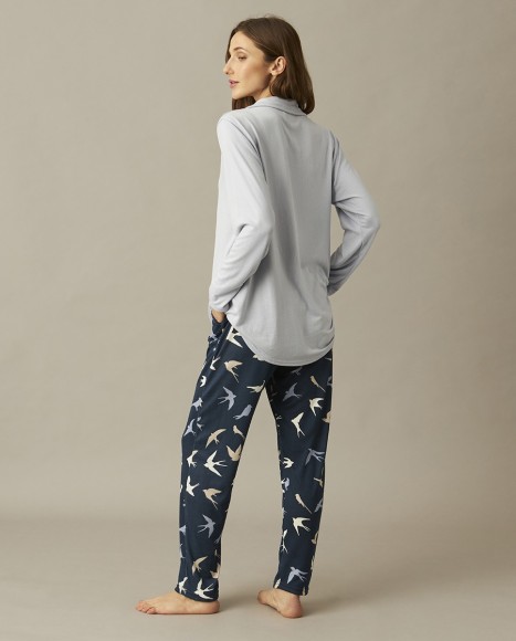 Pijama mujer punto suave estampado combinado blue